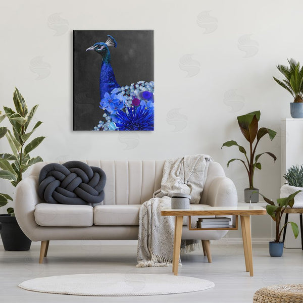 Stupell Industries Alicia Longley | Vibrant Blue Floral Peacock Wall Art