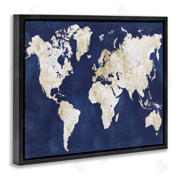 Stupell Industries Alicia Vidal | Distressed Gold Navy World Map