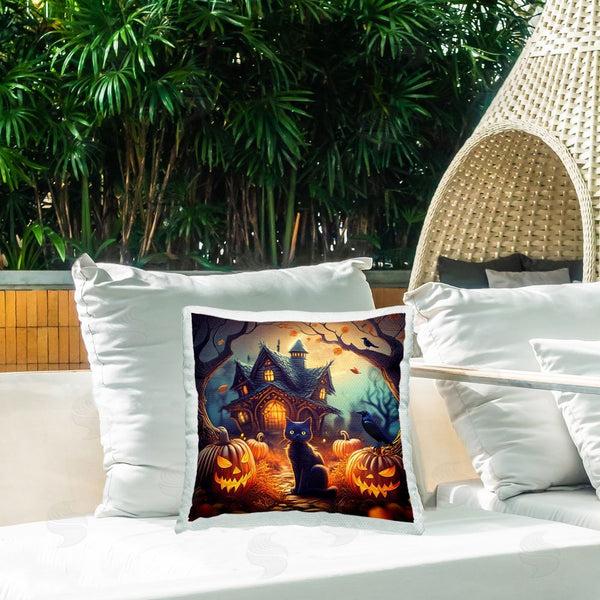 Stupell Industries Alina Georgescu | Haunted House & Black Cat Printed Throw Pillow