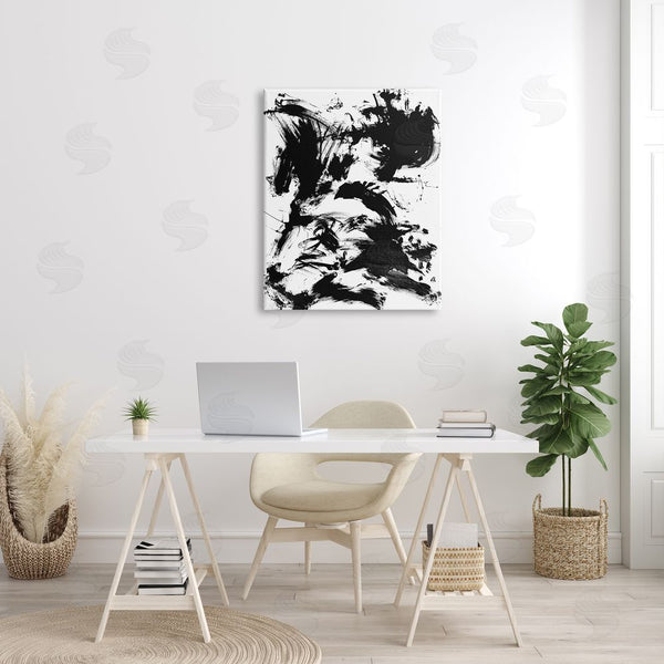 Stupell Industries Allan Friedlander | Chaotic Black Splattered Paint Abstraction Busy Movement Wall Art