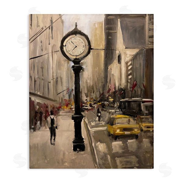 stupell industries Allayn Stevens | Busy City Sidewalk Clock Urban Architecture Wall Art