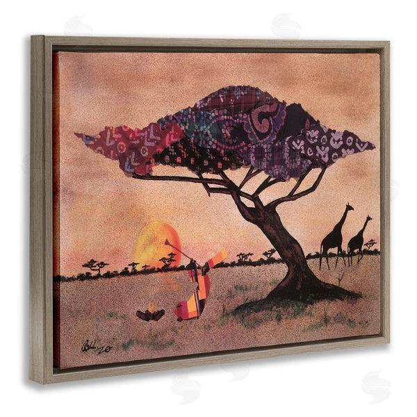 Stupell Industries Alonzo Saunders | African Sunrise Safari Landscape Man Playing Trumpet