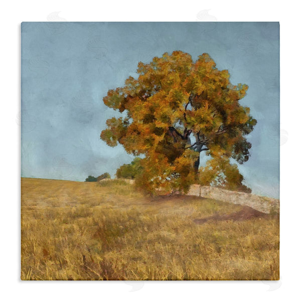 stupell industries Alonzo Saunders | Autumn Tree on Grassy Hill Country Landscape Wall Art