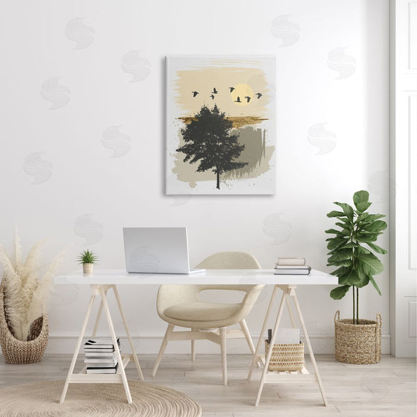 Stupell Industries Alonzo Saunders | Birds Flying Over Tree Quick Abstract Grunge Painting Wall Art