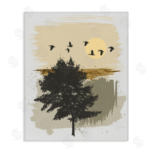 stupell industries Alonzo Saunders | Birds Flying Over Tree Quick Abstract Grunge Painting Wall Art