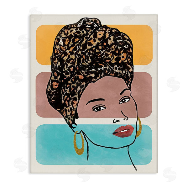 stupell industries Alonzo Saunders | Fashion Headwrap Portrait Over Bold Blocked Shapes