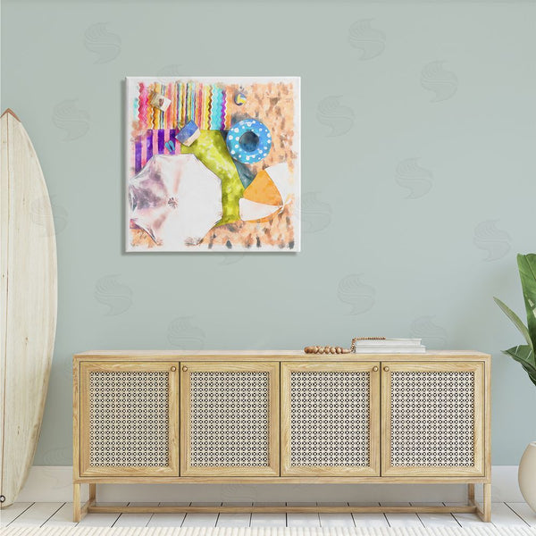 Stupell Industries Alonzo Saunders | Tropical Beach Lounge Scene Summer Umbrellas Floats Towels Wall Art