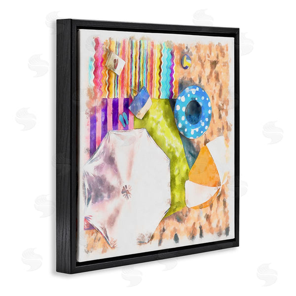 Stupell Industries Alonzo Saunders | Tropical Beach Lounge Scene Summer Umbrellas Floats Towels Wall Art