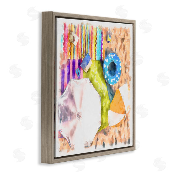 Stupell Industries Alonzo Saunders | Tropical Beach Lounge Scene Summer Umbrellas Floats Towels Wall Art