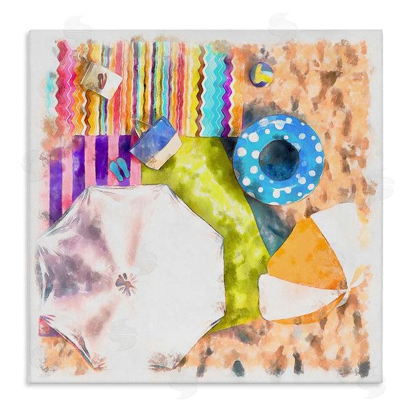 stupell industries Alonzo Saunders | Tropical Beach Lounge Scene Summer Umbrellas Floats Towels Wall Art