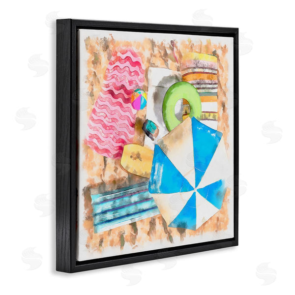 Stupell Industries Alonzo Saunders | Tropical Summer Beach Lounge Towel Umbrella Floats Wall Art