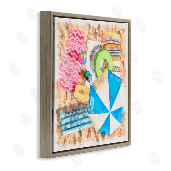 Stupell Industries Alonzo Saunders | Tropical Summer Beach Lounge Towel Umbrella Floats Wall Art