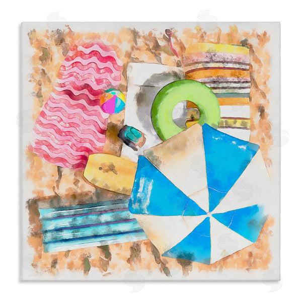 stupell industries Alonzo Saunders | Tropical Summer Beach Lounge Towel Umbrella Floats Wall Art