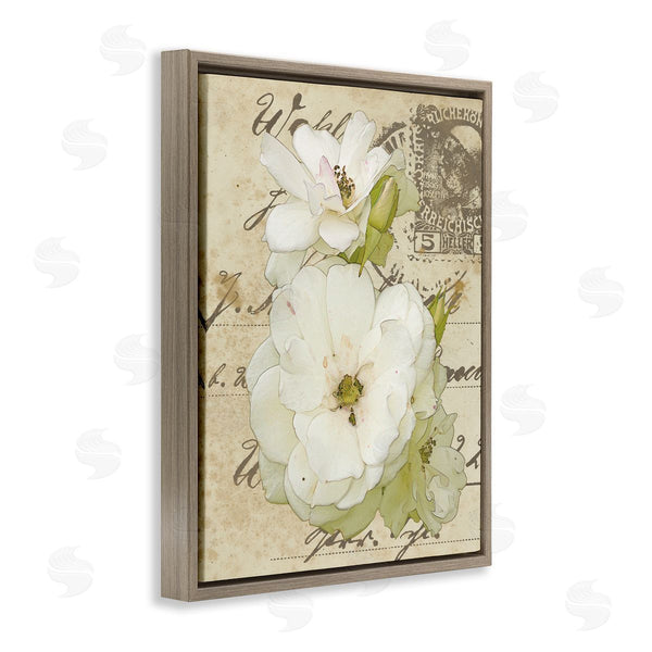 Stupell Industries Alonzo Saunders | White Country Florals Over Vintage Postal Card