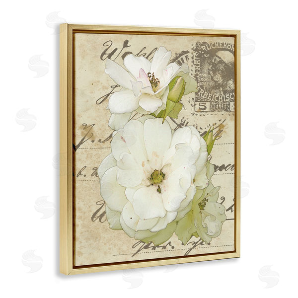 Stupell Industries Alonzo Saunders | White Country Florals Over Vintage Postal Card