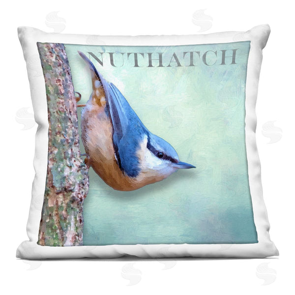 stupell industries Alpenglow Workshop | Blue Nuthatch Bird Woodland Nature Printed Throw Pillow