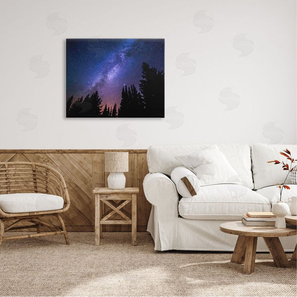 Stupell Industries Alpenglow Workshop | Deep Blue & Purple Galaxy Sky Stars Woodlands Border Wall Art