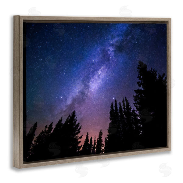 Stupell Industries Alpenglow Workshop | Deep Blue & Purple Galaxy Sky Stars Woodlands Border Wall Art