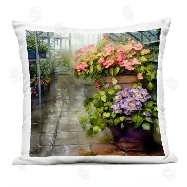 Stupell Industries Alpenglow Workshop | Geranium Garden Greenhouse Flowers Printed Throw Pillow