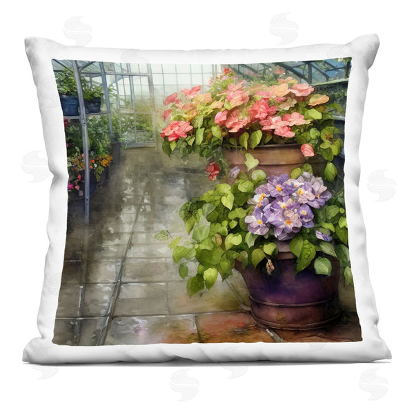 stupell industries Alpenglow Workshop | Geranium Garden Greenhouse Flowers Printed Throw Pillow