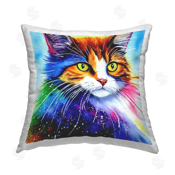 Stupell Industries Alpenglow Workshop | Modern Bold Rainbow Cat Printed Throw Pillow