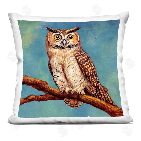 stupell industries Alpenglow Workshop | Owl Perched Blue Wildlife Printed Throw Pillow