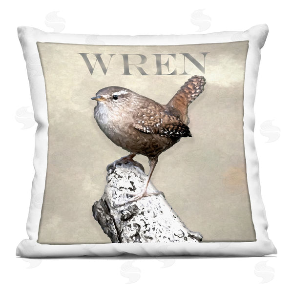 stupell industries Alpenglow Workshop | Perched Wren Bird Nature Branch Printed Throw Pillow