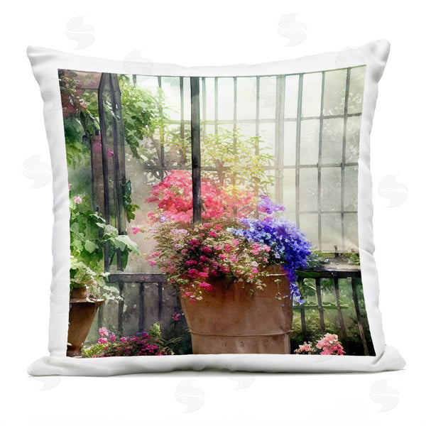Stupell Industries Alpenglow Workshop | Pink Flower Garden Greenhouse Printed Throw Pillow