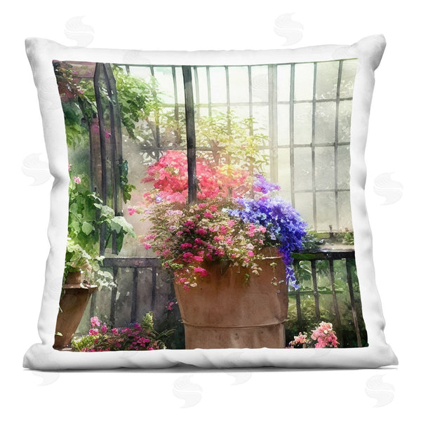 stupell industries Alpenglow Workshop | Pink Flower Garden Greenhouse Printed Throw Pillow