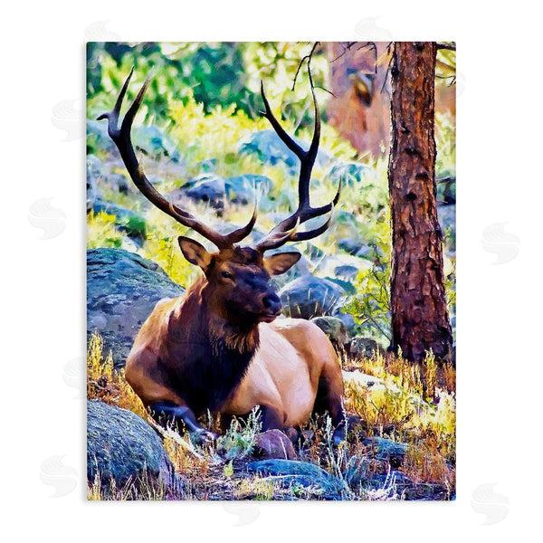 stupell industries Alpenglow Workshop | Stag Deer Resting Amid Forest Trees Natural Wildlife Wall Art