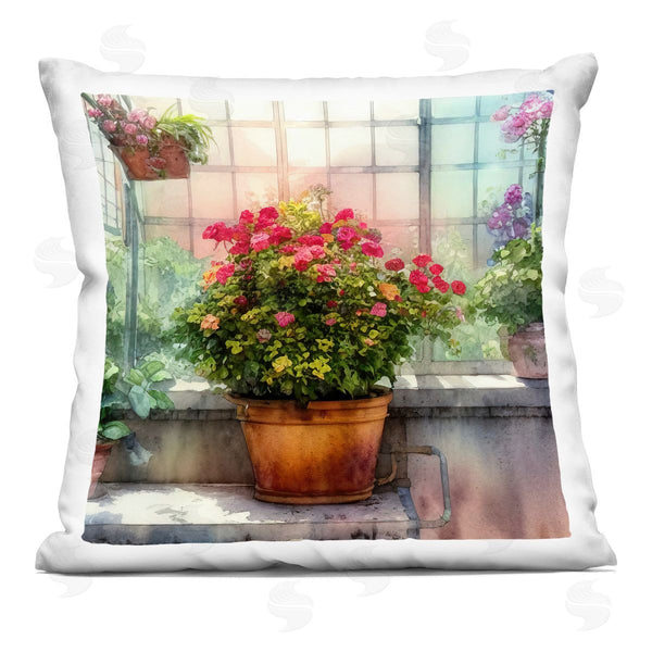 stupell industries Alpenglow Workshop | Sunlit Greenhouse Flower Garden Printed Throw Pillow