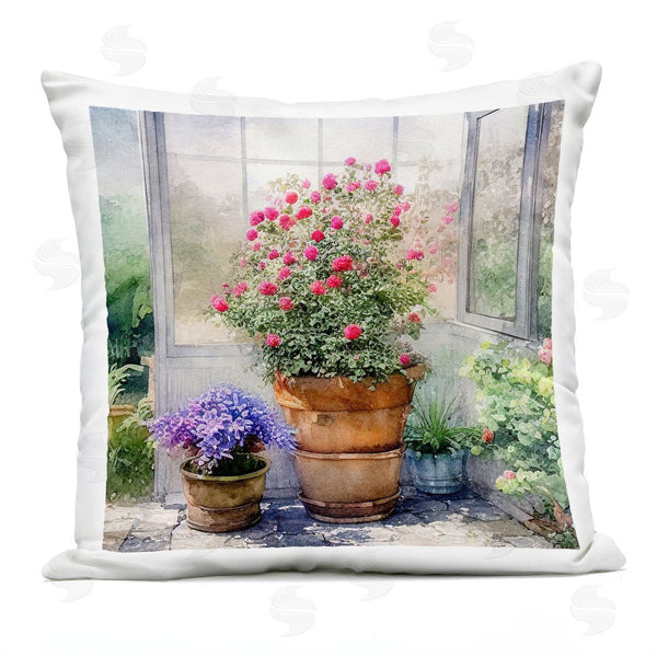 Stupell Industries Alpenglow Workshop | Sunlit Greenhouse Plant Garden Printed Throw Pillow