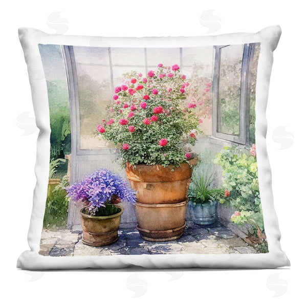 stupell industries Alpenglow Workshop | Sunlit Greenhouse Plant Garden Printed Throw Pillow