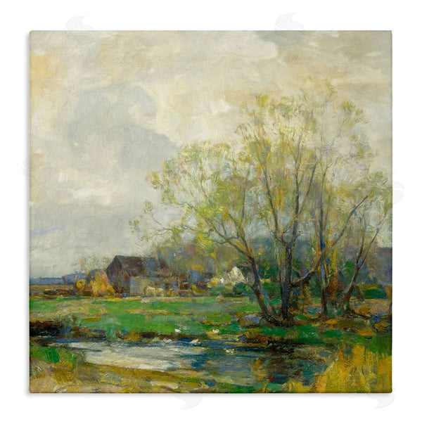stupell industries Alpenglow Workshop | Tranquil Countryside Marsh Distant Farm Land Trees Wall Art