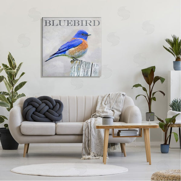 Stupell Industries Alpenglow Workshop | Vivid Bluebird Standing Birch Tree Rustic Text Wall Art