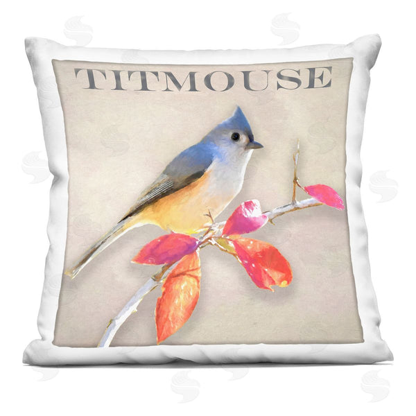 stupell industries Alpenglow Workshop | Vivid Titmouse Bird Perched Nature Printed Throw Pillow