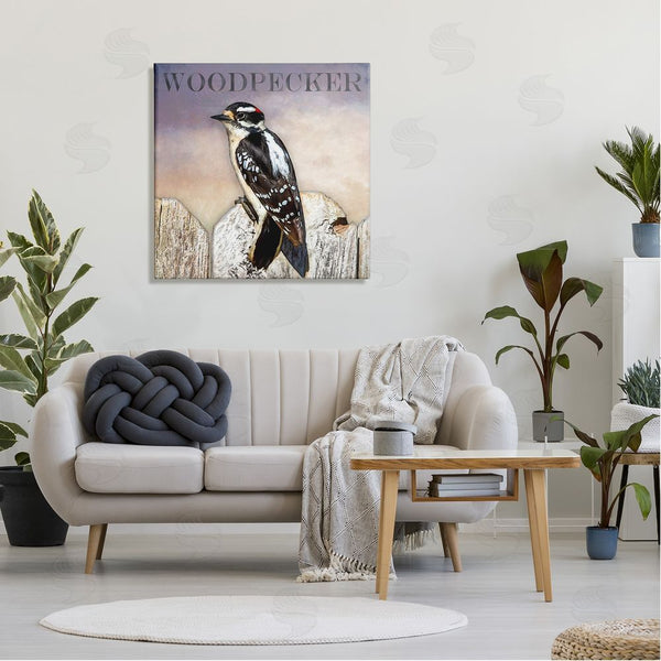 Stupell Industries Alpenglow Workshop | Woodpecker Bird Perched On Fence Breed Typography Design Wall Art