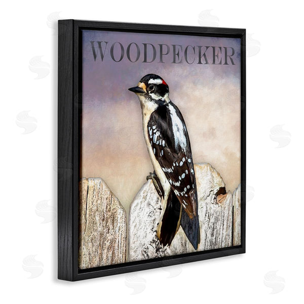 Stupell Industries Alpenglow Workshop | Woodpecker Bird Perched On Fence Breed Typography Design Wall Art