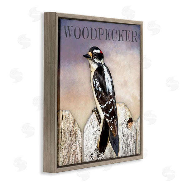 Stupell Industries Alpenglow Workshop | Woodpecker Bird Perched On Fence Breed Typography Design Wall Art