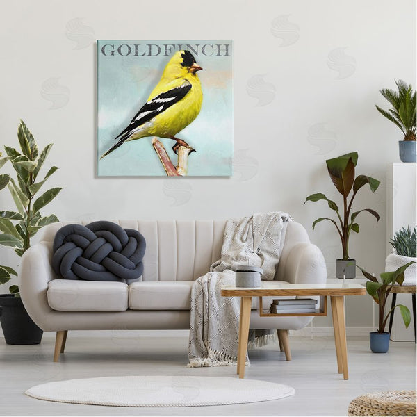 Stupell Industries Alpenglow Workshop | Yellow Goldfinch Bird Portrait Rustic Text Typography Wall Art