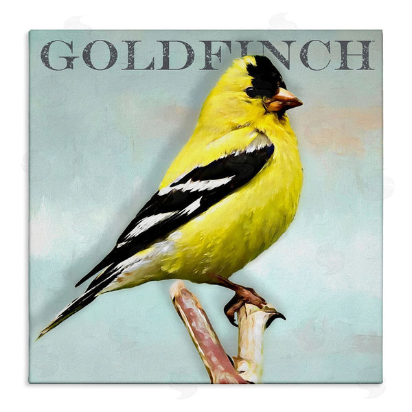 stupell industries Alpenglow Workshop | Yellow Goldfinch Bird Portrait Rustic Text Typography Wall Art