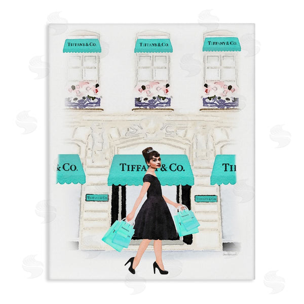 stupell industries Amanda Greenwood | Audrey with Blue Shopping Bags Urban City Architecture Wall Art