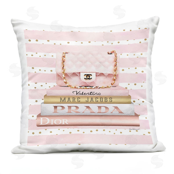 Stupell Industries Amanda Greenwood | Bag On Fashion Bookstack Printed Throw Pillow