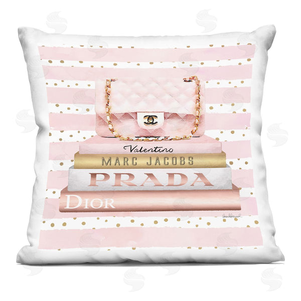 stupell industries Amanda Greenwood | Bag on Fashion Bookstack Printed Throw Pillow