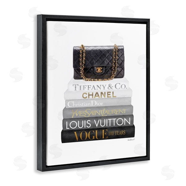 Stupell Industries Amanda Greenwood | Black Glam Purse Chic Modern Bookstack Wall Art