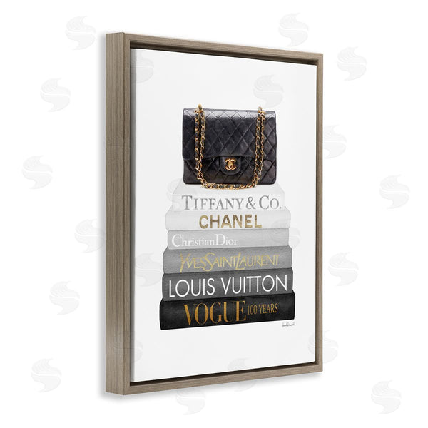 Stupell Industries Amanda Greenwood | Black Glam Purse Chic Modern Bookstack Wall Art