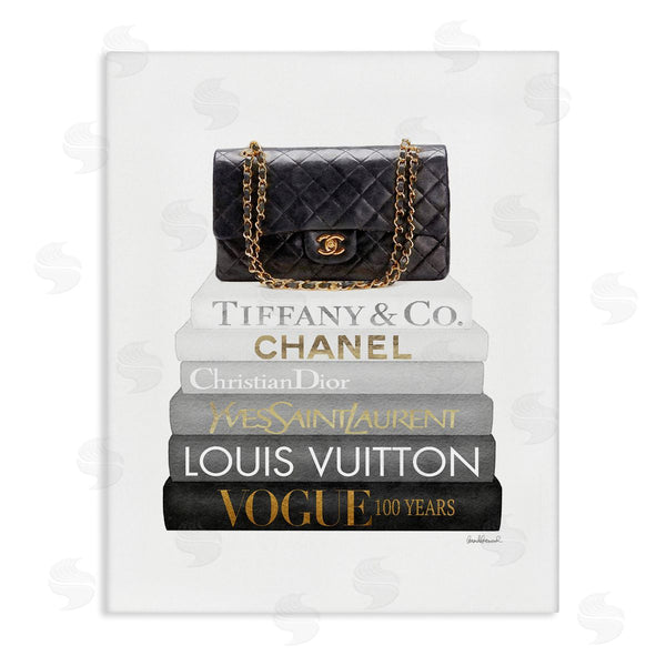 stupell industries Amanda Greenwood | Black Glam Purse Chic Modern Bookstack Wall Art