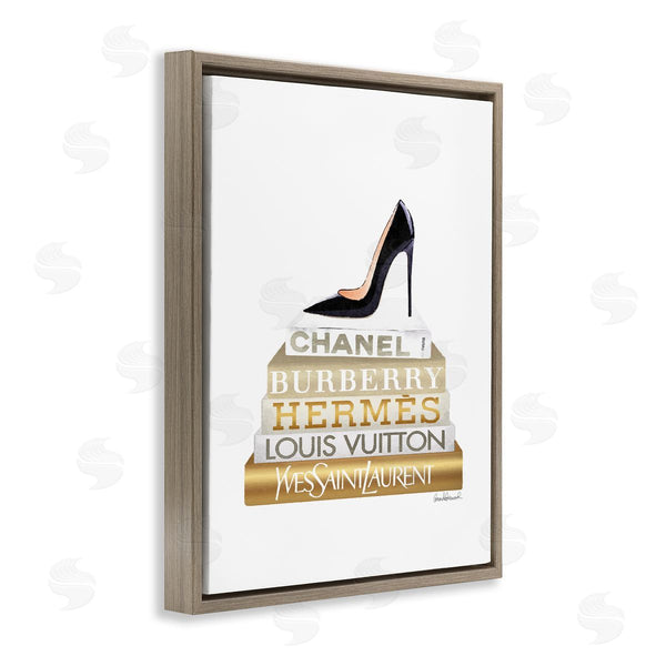 Stupell Industries Amanda Greenwood | Black Heels Gold White Bookstack Wall Art