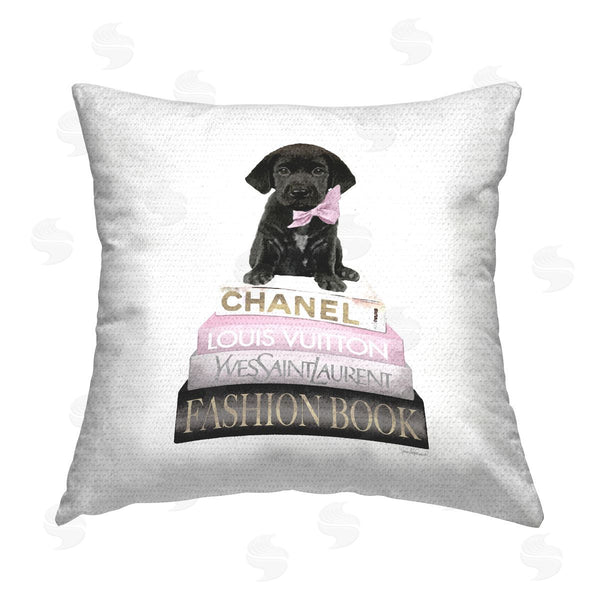 Stupell Industries Amanda Greenwood | Black Lab Puppy Pastel Glam Books Printed Throw Pillow