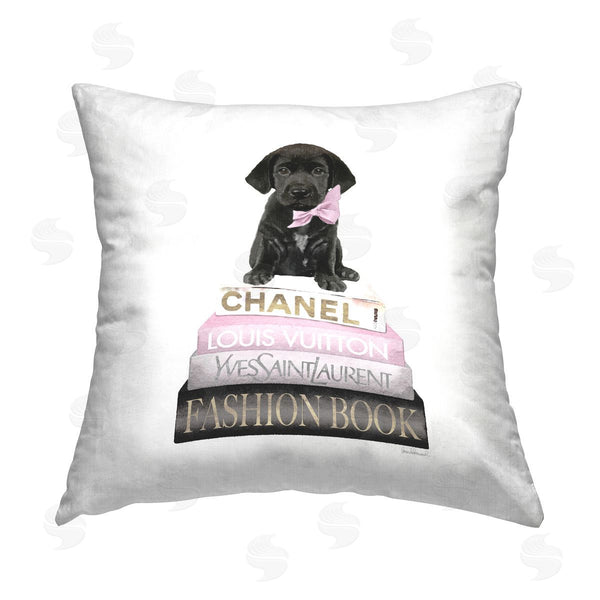 stupell industries Amanda Greenwood | Black Lab Puppy Pastel Glam Books Printed Throw Pillow